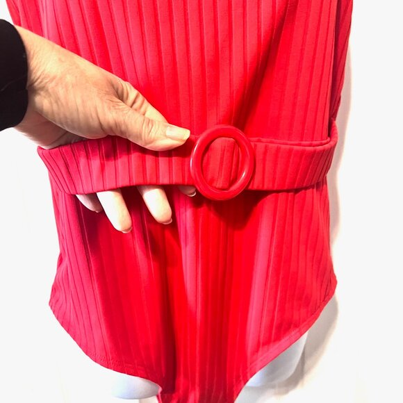 Shade & Shore Women's One Piece Red Ribbed Belted Front Swimsuit-X Large-Adjust - Picture 6 of 14